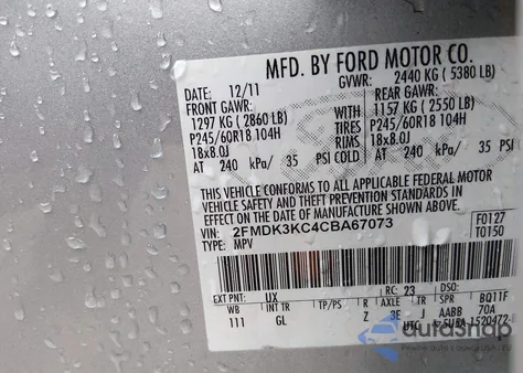 2012 Ford Edge Limited from USA, damaged, VIN 2FMDK3KC4CBA67073